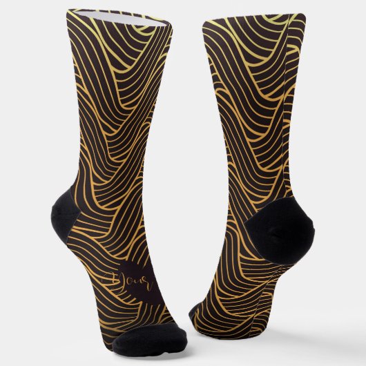 Chic Gold Linework Pattern Socks – Add Your Text Sokken (Gebogen)