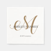 Chic Gold M Monogram Script Name Weduwdate Servet (Voorkant)