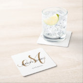 Chic Gold M Monogram Script Name Weduwdate Vierkante Kartonnen Onderzetter (Insitu)