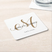 Chic Gold M Monogram Script Name Weduwdate Vierkante Kartonnen Onderzetter (Schuin)