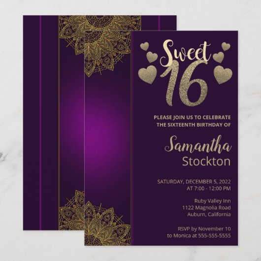Chic Gold Mandala Sweet 16 Kaart (Voorkant / Achterkant)