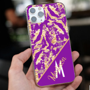 Chic Gold Marble paars Aangepast monogram iPhone 13 Pro Max Hoesje