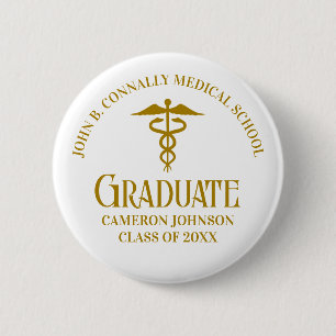 Chic Gold Medical School Afstuderen Naam Tag Ronde Button 5,7 Cm