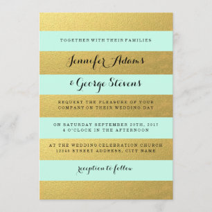 CHIC GOLD MINT-WEDING-INVITATIE KAART