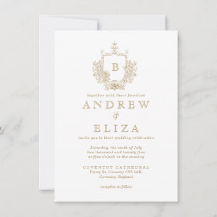 Chic Gold Monogram Crest Wedding Uitnodiging