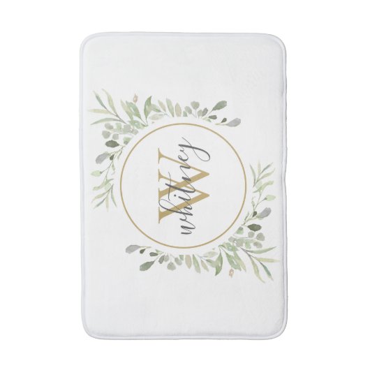 Chic Gold Monogram Elegant Script Greenery Badmat (Voorkant Verticaal)