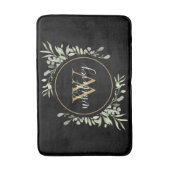 Chic Gold Monogram Elegant Script Greenery Black Badmat (Voorkant Verticaal)