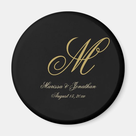 Chic Gold Monogram Script Black Wedding Magneet (Voorkant)