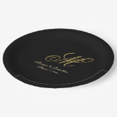 Chic Gold Monogram Script Black Wedding Papieren Bordje (Gekanteld)