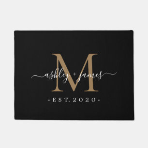 Chic Gold Monogram Script Names Weddendatum zwart Deurmat