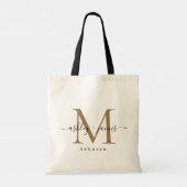 Chic Gold Monogram Script Names Weduwdatum Tote Bag (Achterkant)