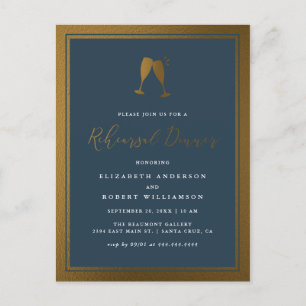 Chic Gold & Navy fluiten repetitie diner Uitnodiging Briefkaart