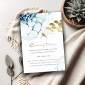 CHIC GOLD NAVY UNDERWATER FISH WEDDING RECEPT INFORMATIEKAARTJE