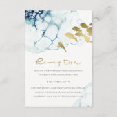 CHIC GOLD NAVY UNDERWATER FISH WEDDING RECEPT INFORMATIEKAARTJE (Voorkant)