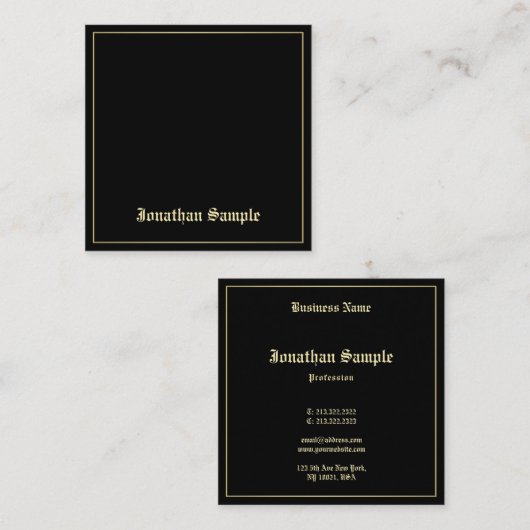 Chic Gold Old Script Font legant Attractive Plain Vierkante Visitekaartje (Voorkant / Achterkant)