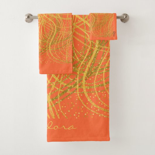Chic Gold Oranje Abstract Bad Handdoek (Insitu)