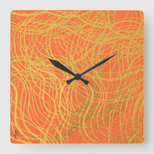 Chic Gold Oranje Abstract Vierkante Klok