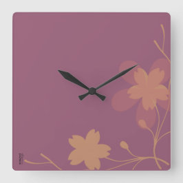 Chic Gold Paars Abstracte Floral Square Wall klok