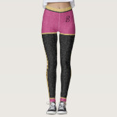 Chic Gold Pink Black Glitter  Monogram Leggings (Voorkant)
