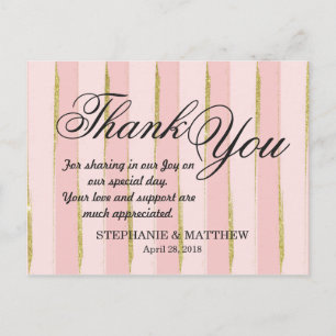 Chic Gold Pink Stripes Dank u Briefkaarten