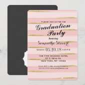 Chic Gold Pink Stripes Graduation Party Invitation (Devant / Derrière)