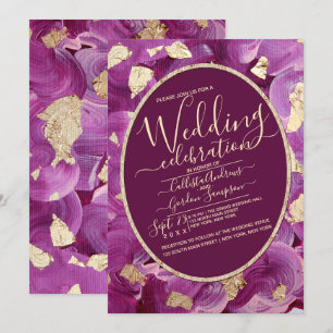 Chic Gold Plum Lila Acryl Brushstroke Wedding Kaart