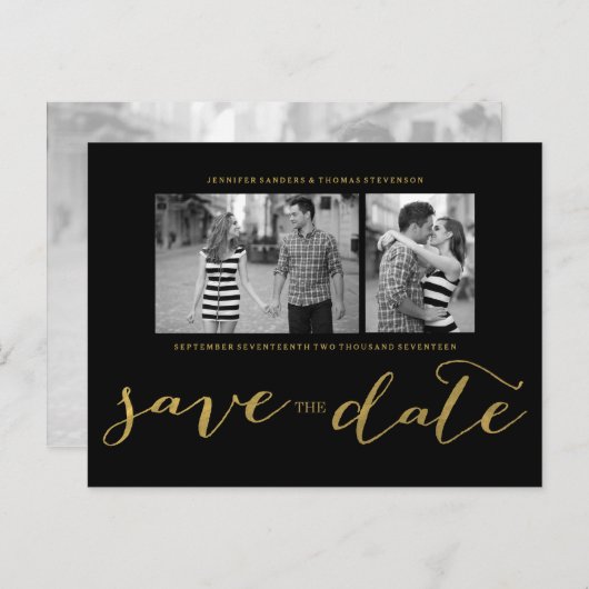 CHIC GOLD PRINT | BESPAAR DE DATUM-BRIEFKAART AANKONDIGINGSKAART (Voorkant / Achterkant)