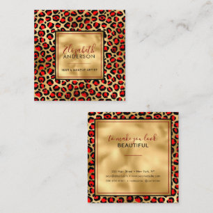 Chic Gold Red Leopard Print Mode Moderne Vierkante Visitekaartje