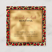 Chic Gold Red Leopard Print Mode Moderne Vierkante Visitekaartje (Achterkant)