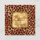Chic Gold Red Leopard Print Mode Moderne Vierkante Visitekaartje (Voorkant)