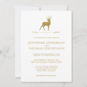 CHIC GOLD RUSTIC DEER WEDDING INVITATIONS KAART