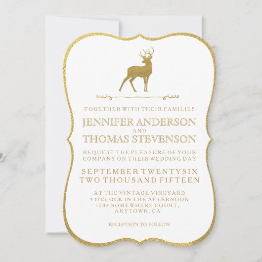 CHIC GOLD | RUSTIC DEER WEDDING INVITATIONS KAART (Voorkant)