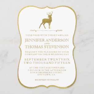 CHIC GOLD RUSTIC DEER WEDDING INVITATIONS KAART