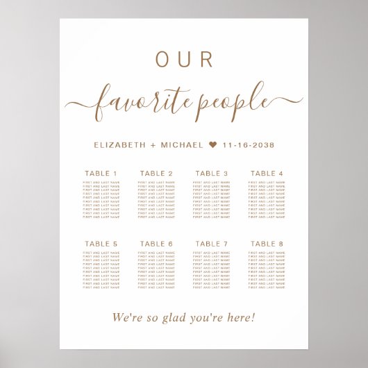 Chic Gold Script 8 Tafel Trouwstoel Grafiek Poster (Voorkant)