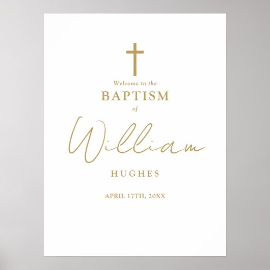 Chic Gold Script Baptême Christening Affiche de bi (Devant)