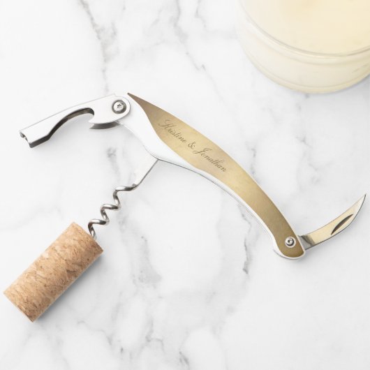 Chic Gold Script Calligraphy Shiny Gold Wedding Kurkentrekker (Voorkant)