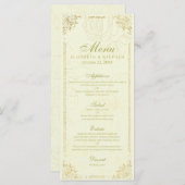 Chic Gold Script Elegant Floral Lijst Wedding Menu (Voorkant / Achterkant)