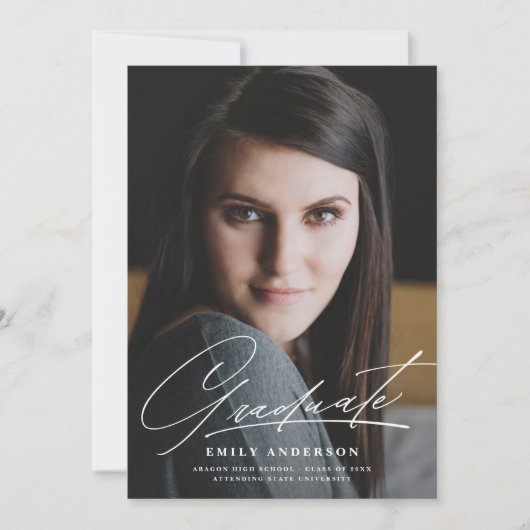 Chic Gold Script Faire-part de graduation photo (Devant)