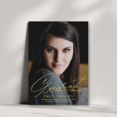 Chic Gold Script Faire-part de graduation photo