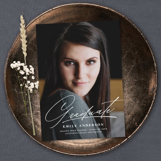 Chic Gold Script Faire-part de graduation photo