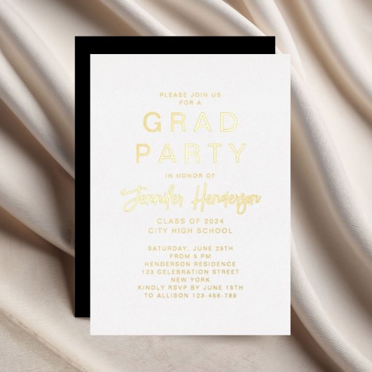 Chic Gold Script Grad Party Foil Invitation