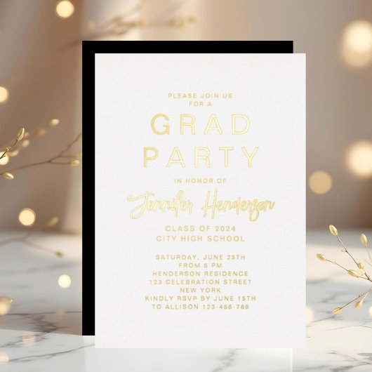 Chic Gold Script Grad Party Foil Invitation