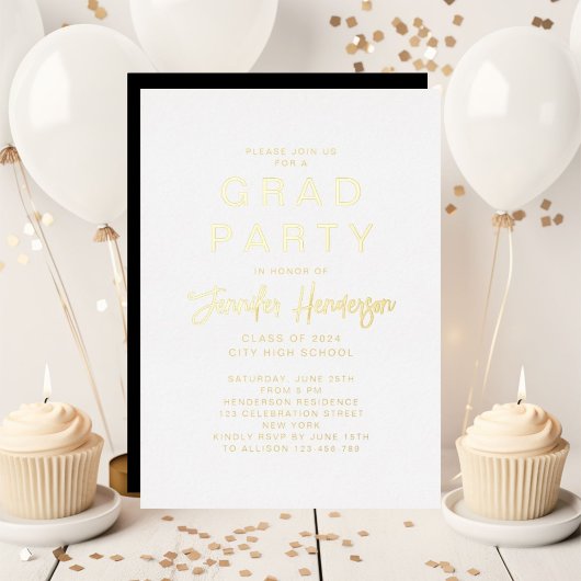 Chic Gold Script Grad Party Foil Invitation