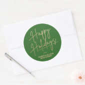 Chic Gold Script Happy Holidays Green Ronde Sticker (Envelop)