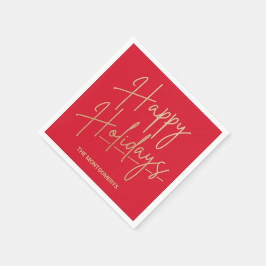 Chic Gold Script Happy Holidays Red Servet (Hoek)