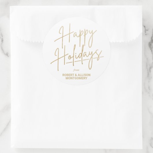 Chic Gold Script Happy Holidays White Ronde Sticker (Tas)