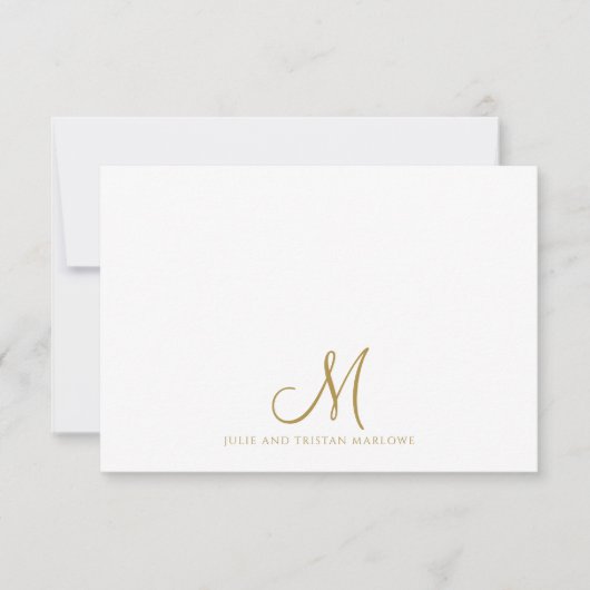 Chic Gold Script Initiaal Koppels Monogram Notitiekaartje (Voorkant)