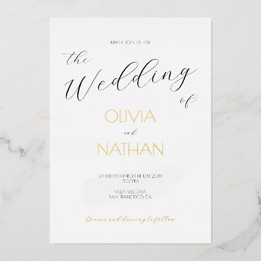 Chic Gold Script Le Mariage Faire-Part de Mariage (Recto)