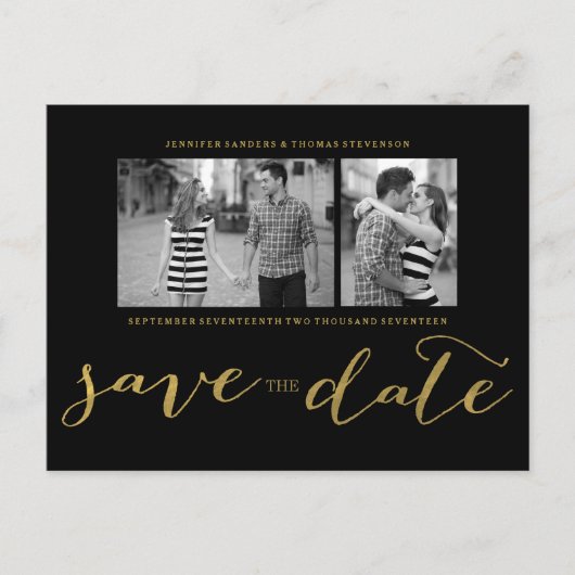 Chic Gold Script Save the Date Briefkaart (Voorkant)