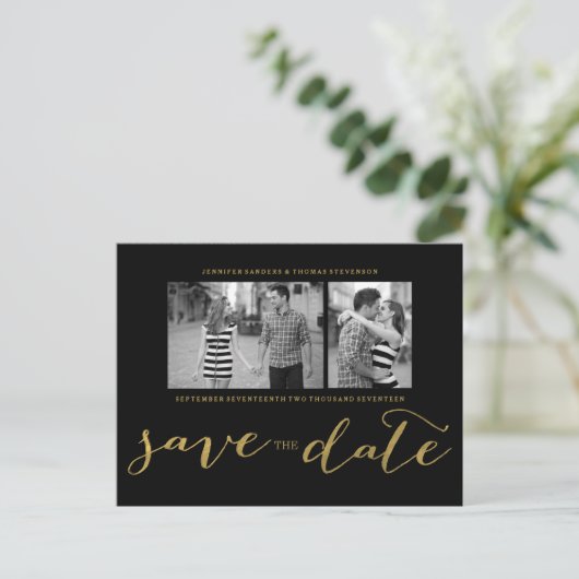 Chic Gold Script Save the Date Briefkaart (Staand voorkant)